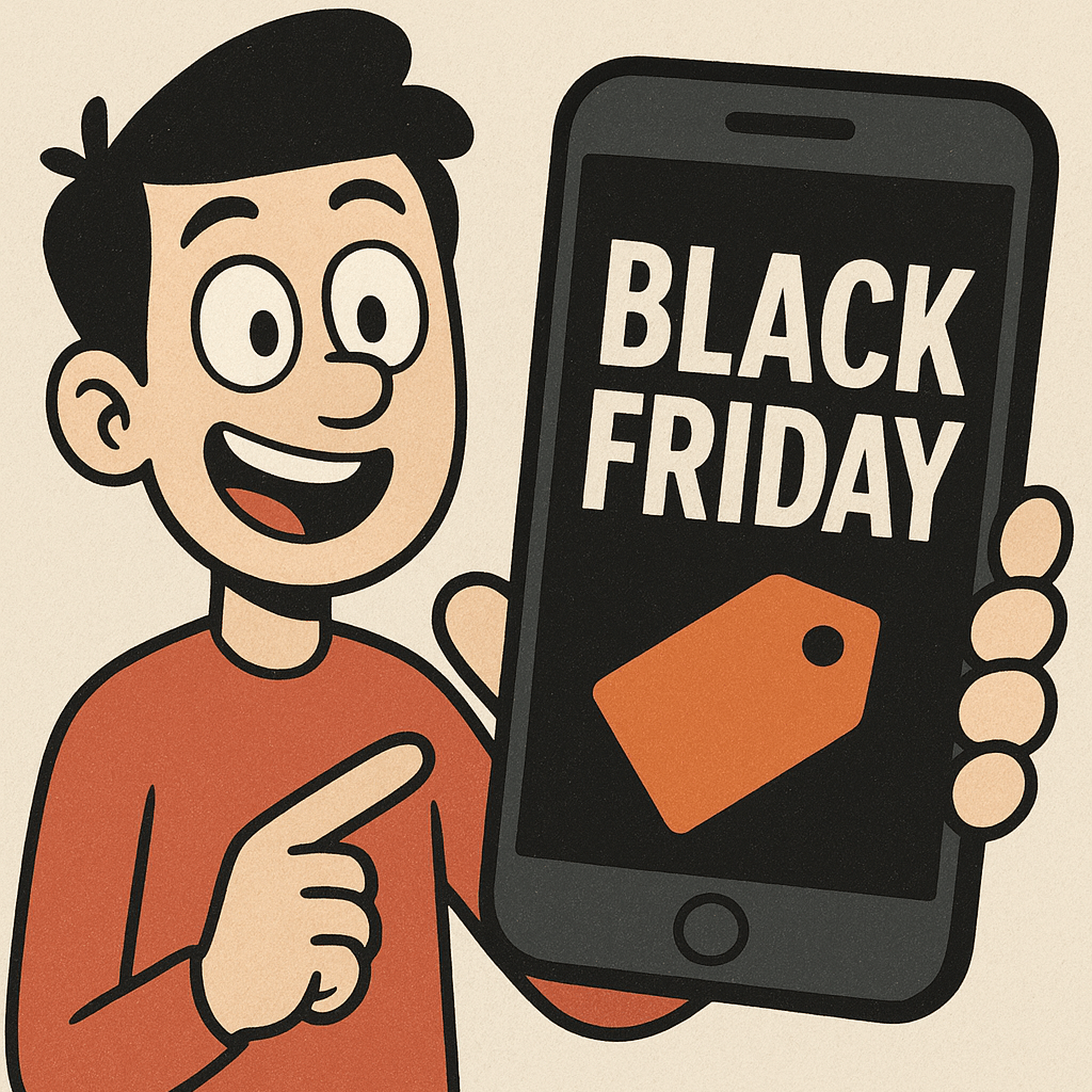 Älypuhelimet ovat yksi Black Fridayn suosituimmista ellei suosituin tuotekategoria. Kuva: ChatGPT.