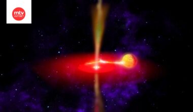 Kuvituskuva mustan aukon energianpurkauksesta.