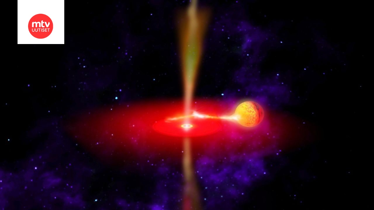 Kuvituskuva mustan aukon energianpurkauksesta.