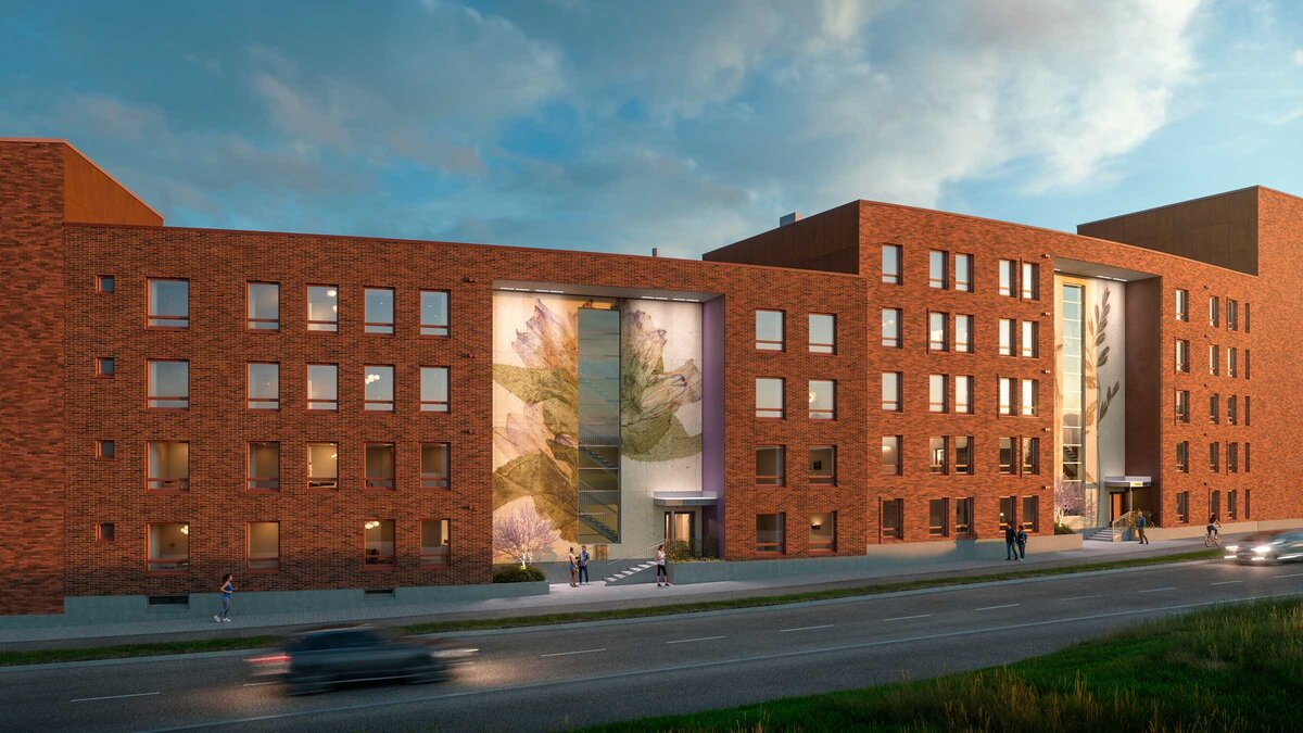 Turun Fabriikin Gilbertin sisäänkäynnin yhteyteen tulee Tatu Tuomisen taideteos violettina hehkuvasta peurankellosta.