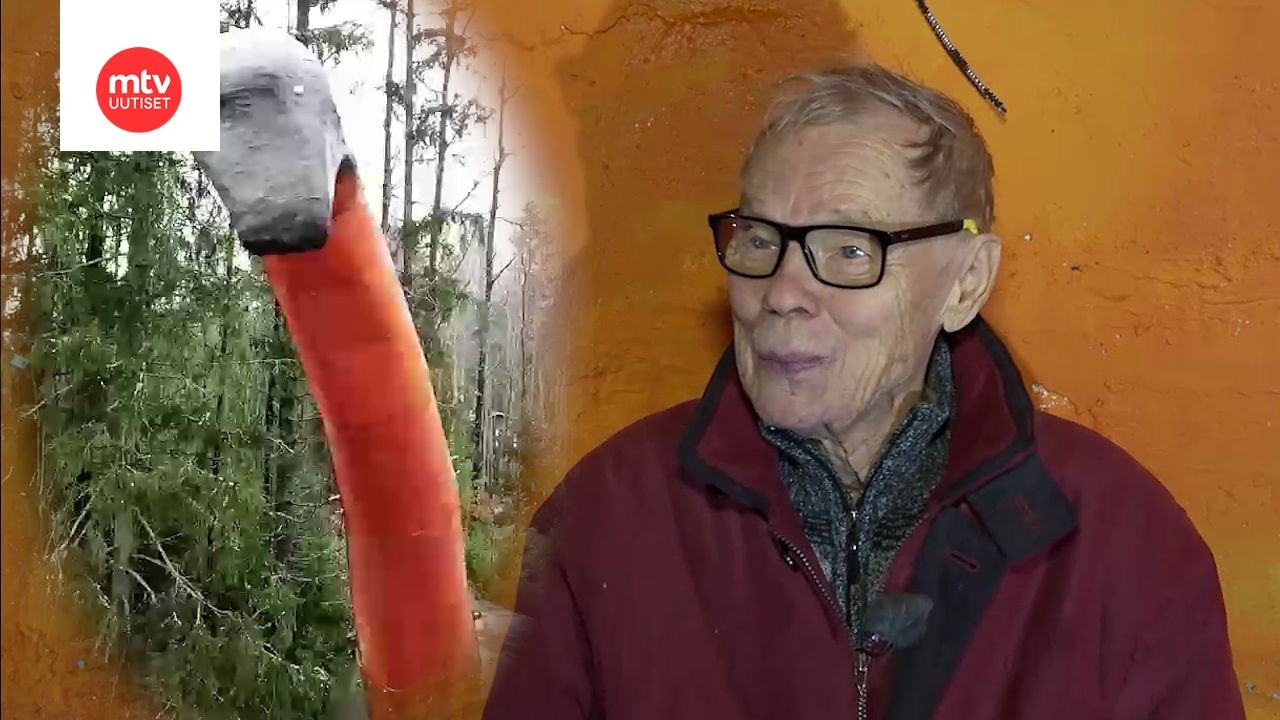 85-vuotias keksijä ja taiteilija Raimo Flink rakensi niksibetonista valtavan brontosauruspatsaan