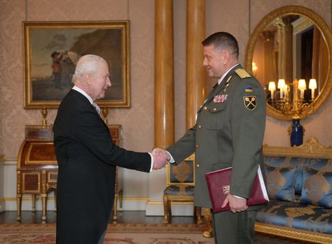 Valeri Zalužnyi yksityisvastaanotolla kuningas Charles III:n luona helmikuussa 2025.