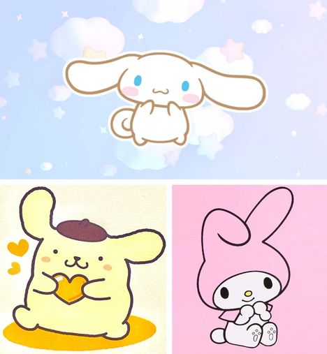 Sanrion hahmoja ovat myös pupuhahmo Cinnamoroll, koirahahmo Pompompurin ja pupuhahmo My Melody.