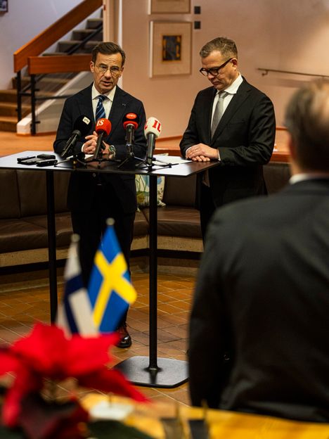 Pääministeri Orpo piti yhteisen tiedotustilaisuuden Ruotsin pääministerin Ulf Kristerssonin kanssa Espoon Hanasaaressa.