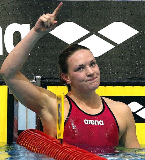 Laukkanen tuulettamassa 100 metrin finaalin jälkeen EM-kisoissa Netanyassa joulukuussa 2015.