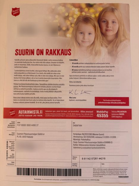 Mainoksessa kerrotaan, että Pelastusarmeija on saanut osoitteen Dan & Bradstreet -nimiseltä yritykseltä.