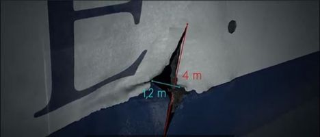 Estonia – Mullistava löytö -dokumenttisarjassa nähtiin neljä metriä leveä aukko hylyn kyljessä.