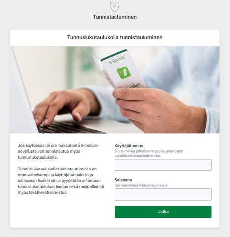 Väärä S-Pankin kirjautumissivu.