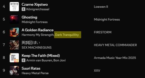 Dark Tranquillity artistinimenä riittää nostamaan kappaleen viikoittaiseen henkilökohtaiseen uutuuskattaukseen. Artistilla ei ole kuitenkaan mitään tekemistä tunnetun göteborgilaisbändin kanssa.