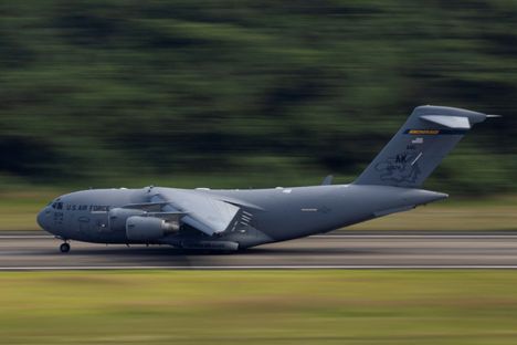 Yhdysvaltain ilmavoimien C-17 Globemaster III -lentokone Puerto Ricossa 20. joulukuuta 2025.