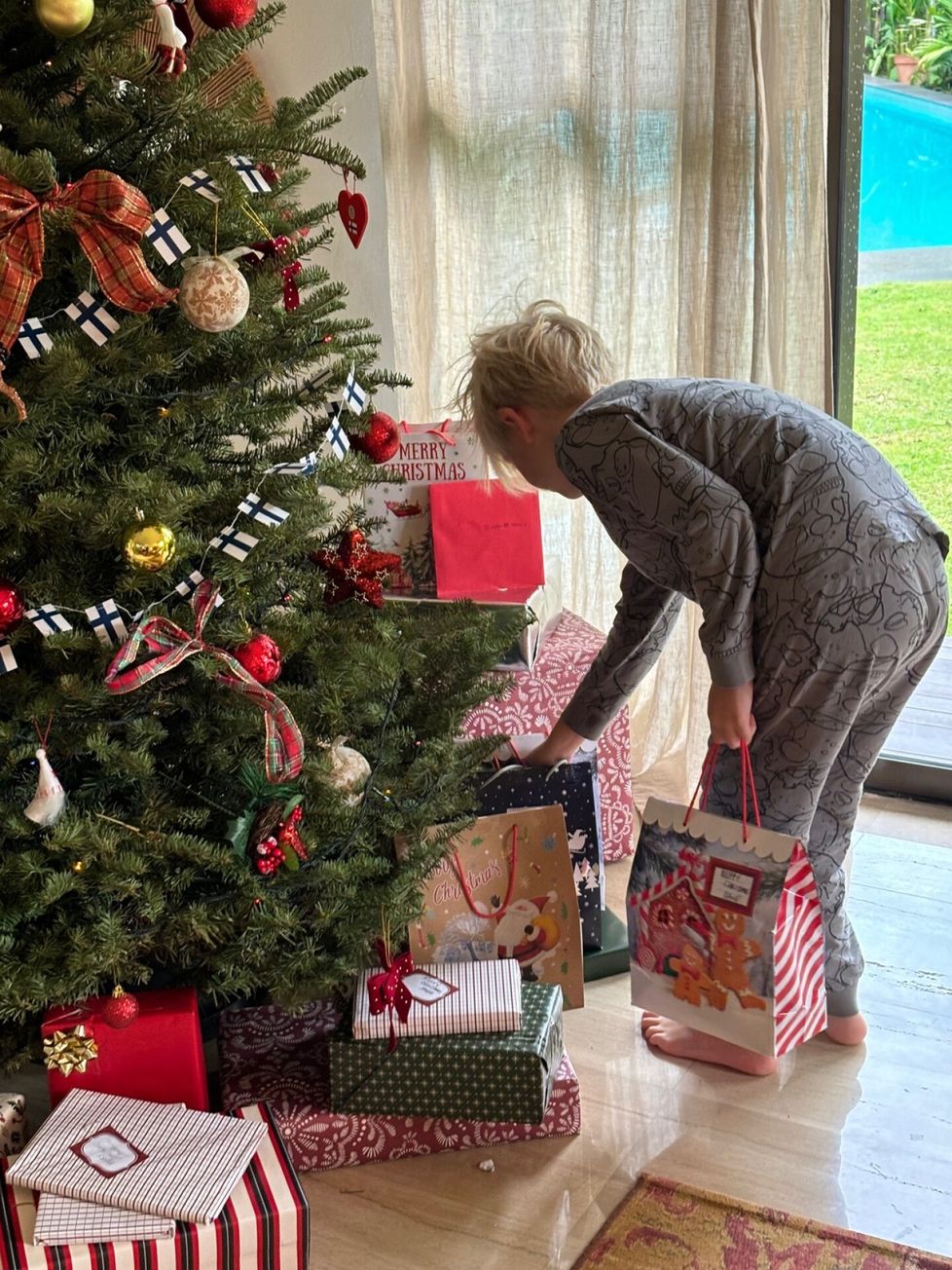 Suomen liput koristivat joulukuusta Avellánin kotona Singaporessa.