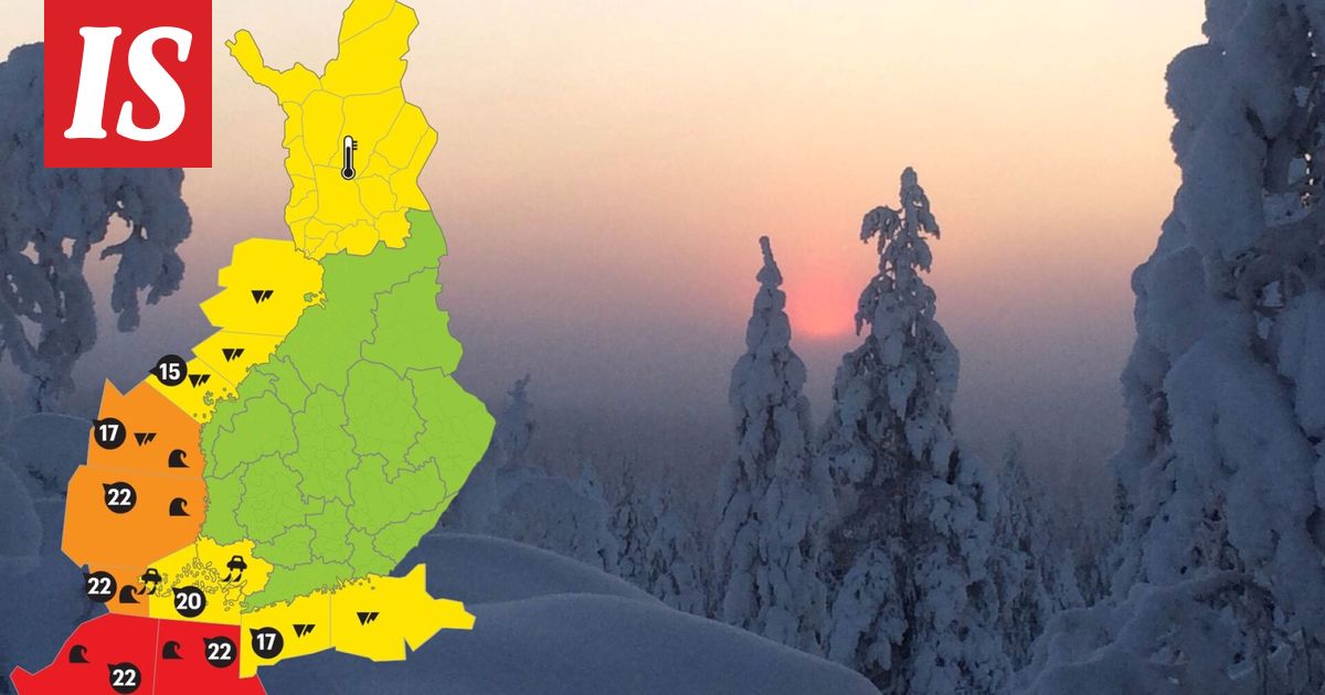 Kireä pakkanen ja kova merenkäynti varoituksissa