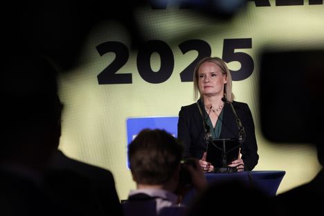 Purra puhui perussuomalaisten vaalivalvojaisissa huhtikuussa.