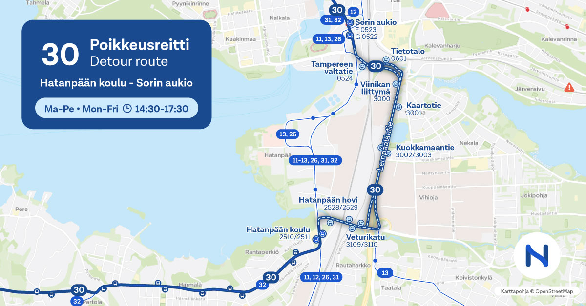 Linja 31 siirtyy Hatanpäältä Lempääläntielle loppiaisen jälkeen