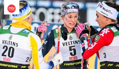 Jonna Sundling, Jessie Diggins ja Heid Weng keskustelivat Rukan olosuhteista.