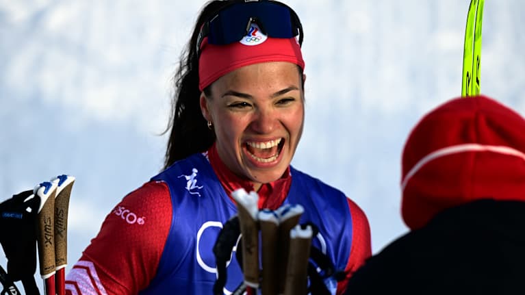 Veronika Stepanova juhlii olympialaisissa.