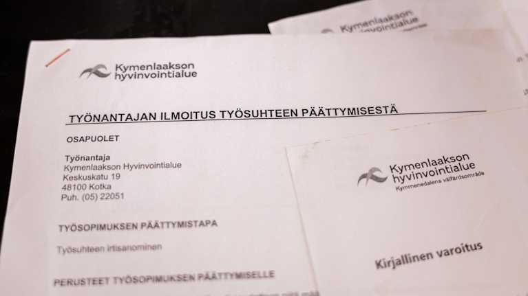 Ilkka Lehtomäelle lähetetty ilmoitus työsuhteen päättymisestä.