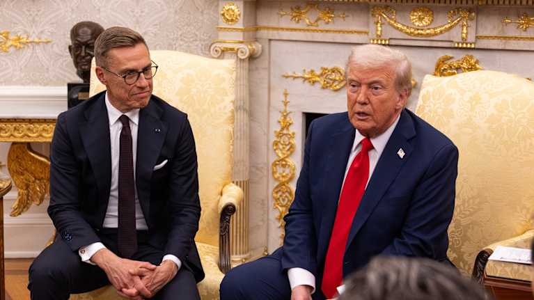 Suomen tasavallan presidentti Alezander Stubb ja pääministeri Petteri Orpo Yhdysvaltain presidentti Donald Trumpin vieraana Valkoisessa talossa Washingtonissa.