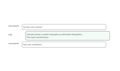 Tekoälyyn perustuva assistenttisovellus tarjoaa käyttäjälle apua kirjanpitoon ja tilinpäätöksen laatimiseen.