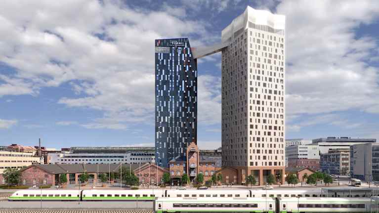 Tornitaloja rautatieaseman kupeessa, havainnekuva. Sarc+Sigge.