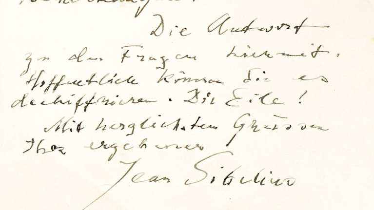 Jean Sibeliuksen kirje EMI:n levytuottaja Walter Leggelle vuodelta 1935.
