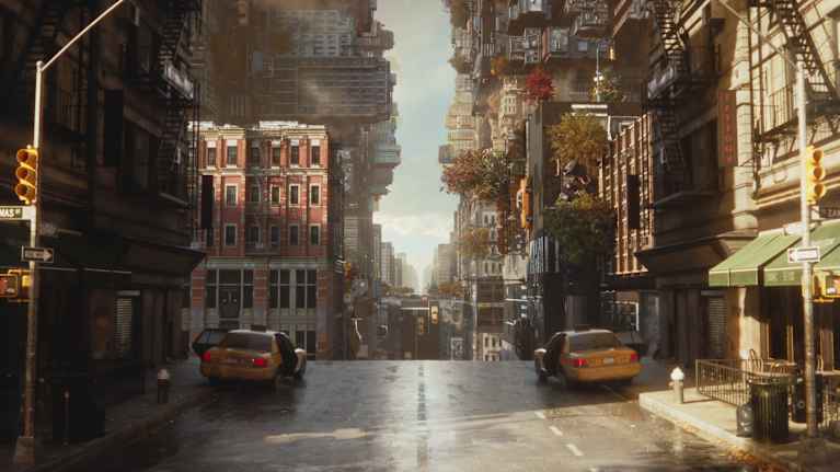 Videopelissä maisema New Yorkista.