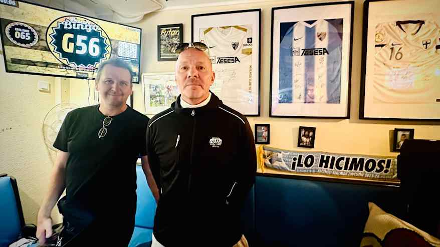 Liikemiehet Marko Levander (vas.) ja Lauri P. Pietikäinen panivat vuonna 2011 pystyyn Málaga CF:n suomalaisen faniyhdistyksen. 