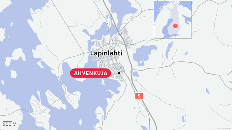 Kartta, johon merkitty Lapinlahti ja Ahvenkuja.