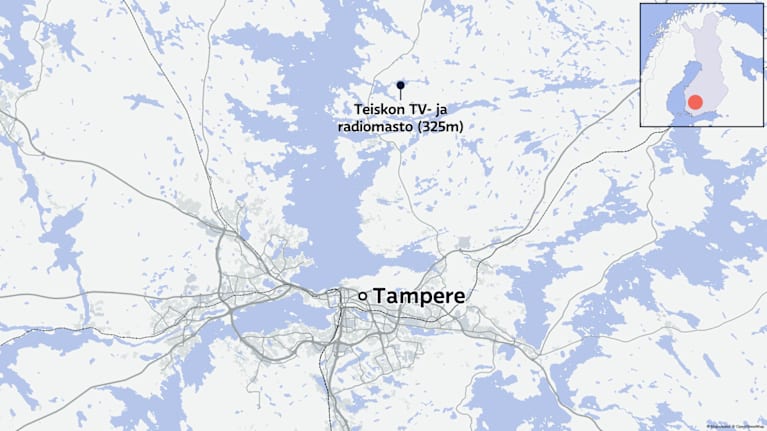 Teiskon TV- ja radiomasto kartalla.