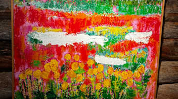 Värikäs maalaus, jossa kulleroja etualalla.