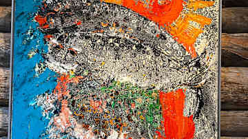 Värikkäässä maalauksessa kaksi hyljettä. 