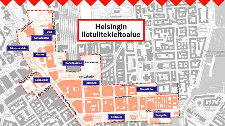 Kartta kieltoalueesta ilotulitteille.