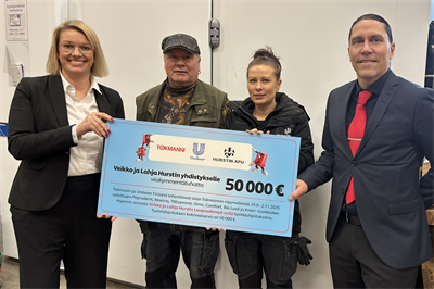 Kotimaiselle avustusjärjestö Hurstinapu ry:lle 50 000 euron arvoinen lahjoitus – Tokmanni ja Unilever Finland ovat tukeneet avustusjärjestöä jo 15 kertaa ja 870 000 euron edestä