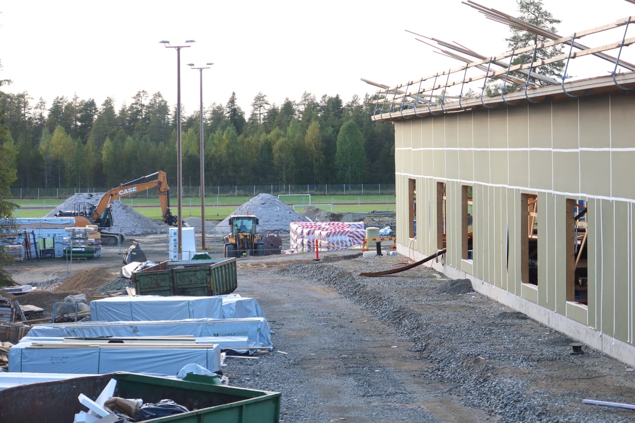 Taivalkoskelle valmistuvan päiväkoti Pikkupeikon uudisrakennustyömaalla näytti syyskuussa tältä.