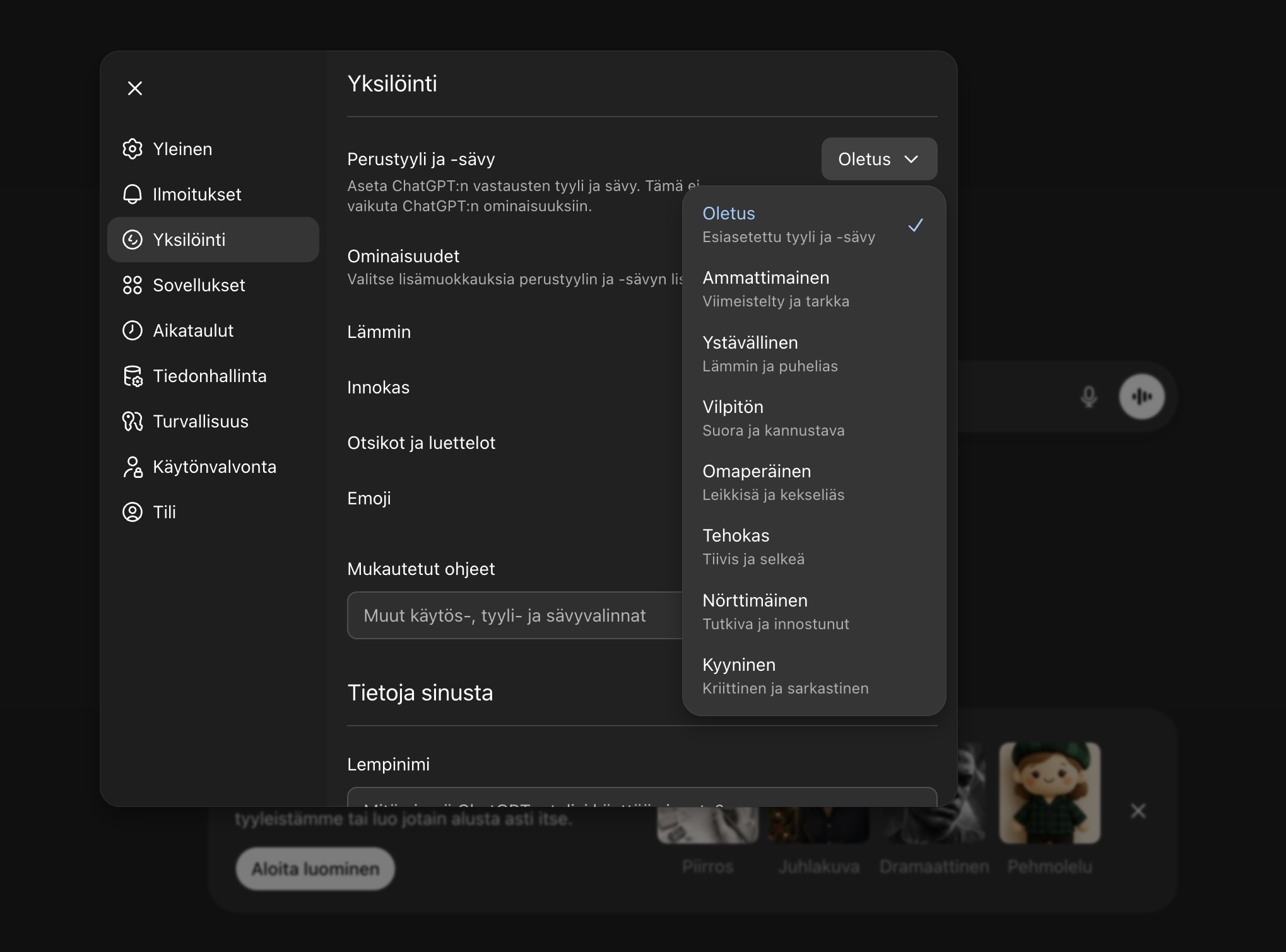 ChatGPT:n vastaustyyliä voi nyt säätää mieleisekseen.