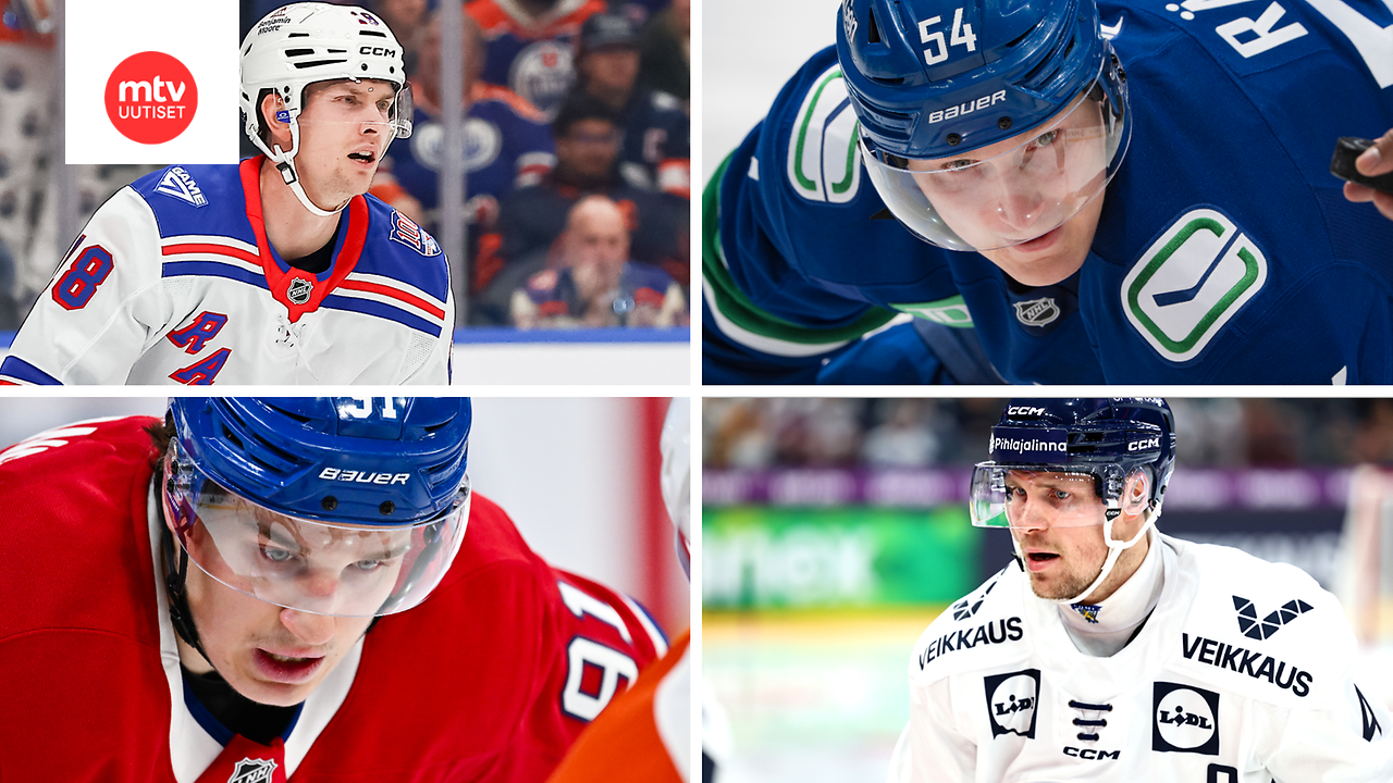 Urho Vaakanainen (vas. ylh.), Aatu Räty, Oliver Kapanen (vas. alh.) ja Mikko Lehtonen ovat Leijonien potentiaalisia olympiapelaajia. MTV Urheilun valinnoissa heistä mukaan pääsivät Räty, Kapanen ja Lehtonen.