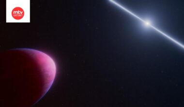 Taiteilijan näkemys PSR J2322-2650b -eksoplaneetasta, joka kiertää nopeasti pyörivää neutronitähteä.