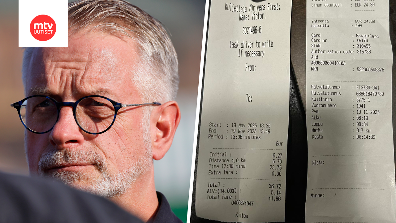 Kansanedustaja julkaisi Facebookissa kuvat taksimatkojensa kuiteista, jotka kummatkin ovat olevinaan Taksi Helsingin -kuitteja.