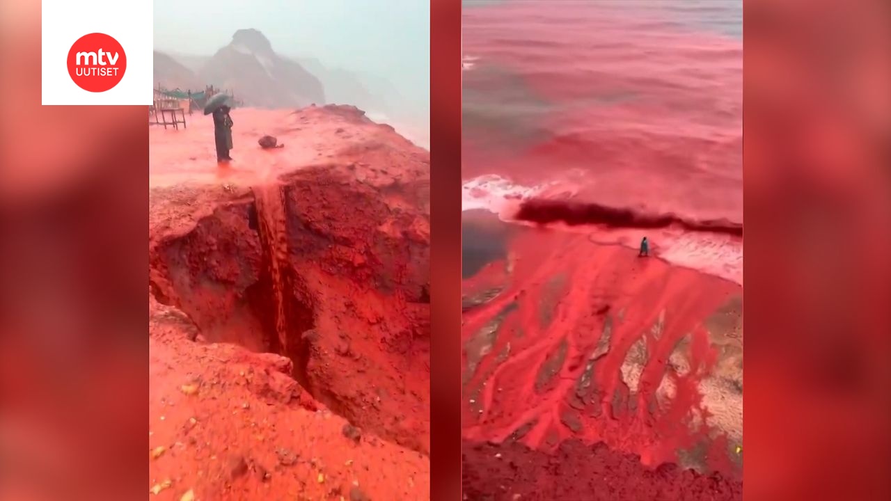 Hämmästyttävä näky: Ranta värjäytyi verenpunaiseksi