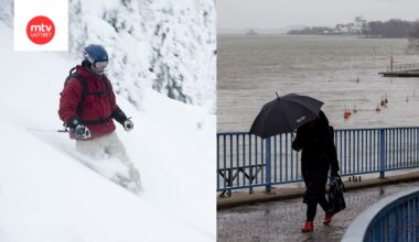 Kuvituskuva. Osassa maata sataa loppuviikosta vettä ja osassa lunta.