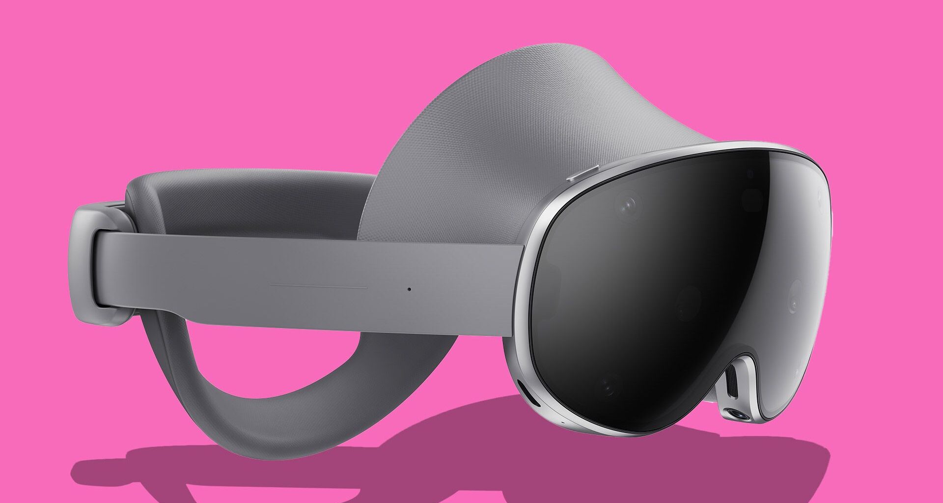 Samsung Galaxy XR front three-quarters view on a pink background