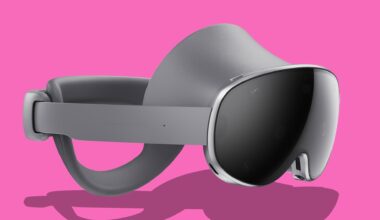 Samsung Galaxy XR front three-quarters view on a pink background