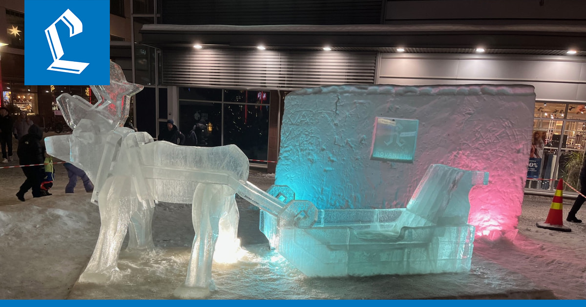 3200 kilon jääveistos kuvauskohteena ja silmänilona Rovaniemen keskustan kävelykadulla – tämän poron reen kyytiin saa kiivetä milloin vain