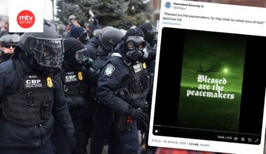 Yhdysvaltain tulli- ja rajavalvontaviranomaiset kohtasivat ICE:ä vastustavia mielenosoittajia Minneapolisissa 15. tammikuuta. Päällä kuvakaappaus Yhdysvaltain sisäisen turvallisuuden ministeriön some-päivityksestä.