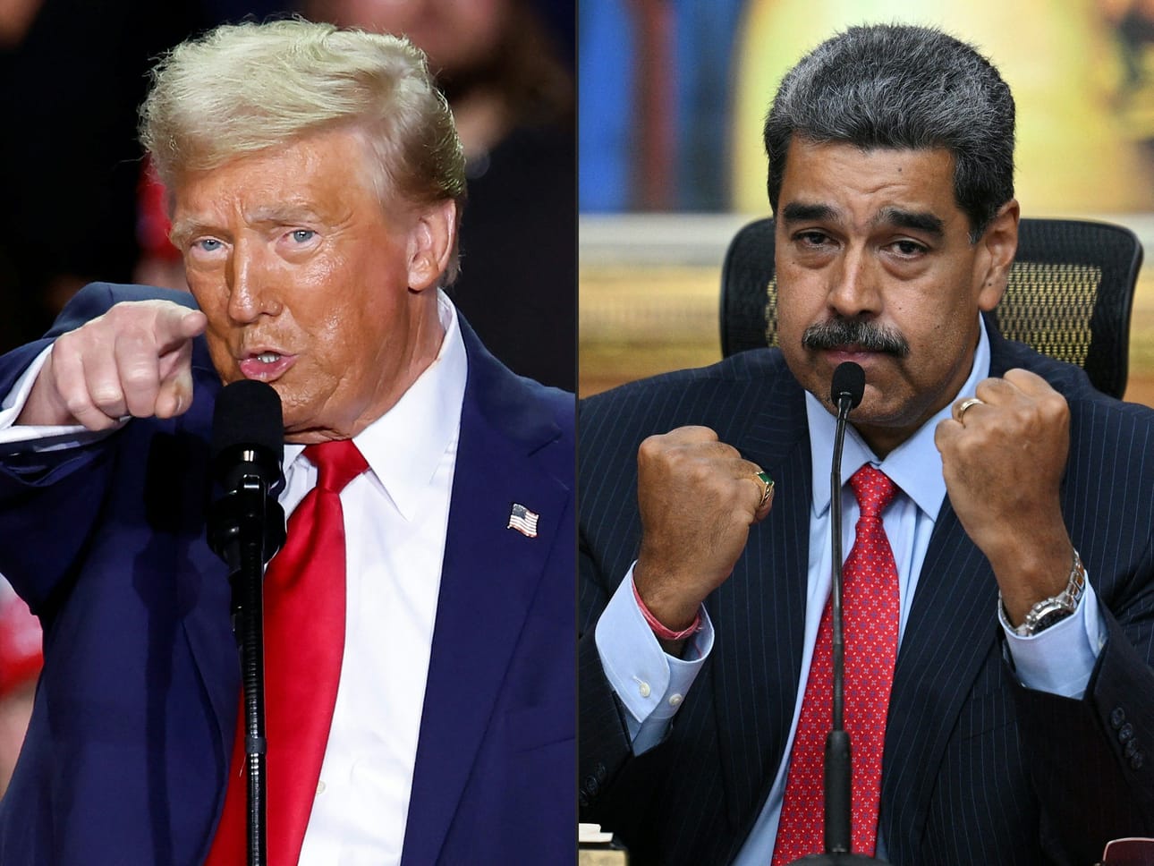 Yhdysvallat on hyökännyt sotilaallisesti Venezuelaan. Kuvassa vasemmalla Yhdysvaltain presidentti Donald Trump ja oikealla Venezuelan presindentti Nicolas Maduro.