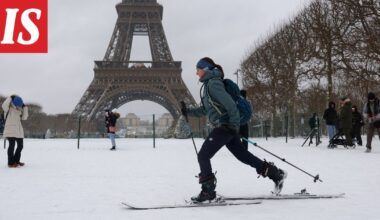 Lumikaaos yllätti Euroopan – hiihtoa Pariisin keskustassa