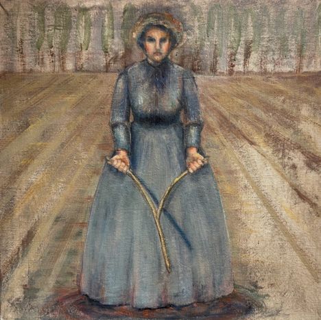 Sanna Pitkäniemi-Toroska: Kaivonkatsoja, 2025, öljy ja tempera kierrätyskankaalle.