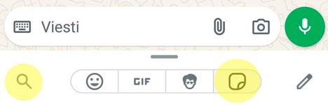 Kun olet klikannut kuvaketta kirjoituskentän vasemmalla puolella, klikkaa tarravalintaa (kuvassa oikealla) ja sen jälkeen hakua (suurennuslasi vasemmalla).