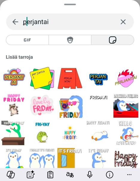 Nyt voit hakea sanoilla, ja WhatsApp luo ja ehdottelee sinulle tarroja.