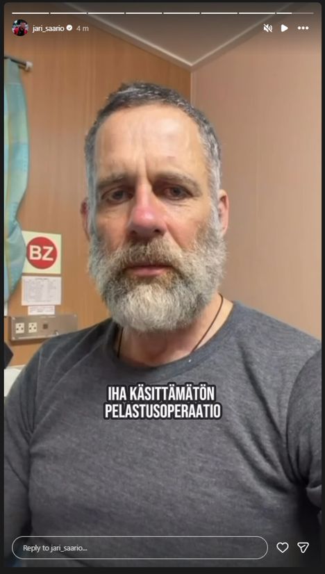 Jari Saario kertoi pelastumisestaan Instagramin tarinoissaan sunnuntaina.